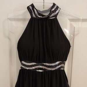 Dressy halter tie black and silver top